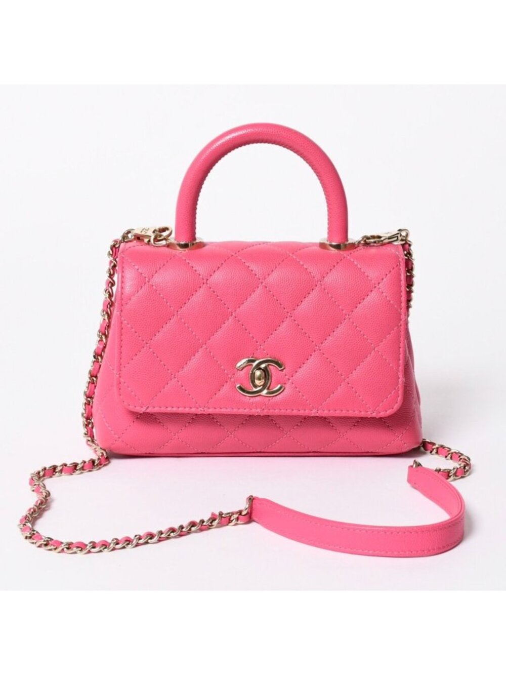 Chanel Coco Handle Handbag Shoulder Caviar Leather Pink
